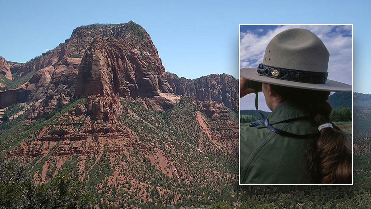 Zion National Park, park ranger looking out with binoculars