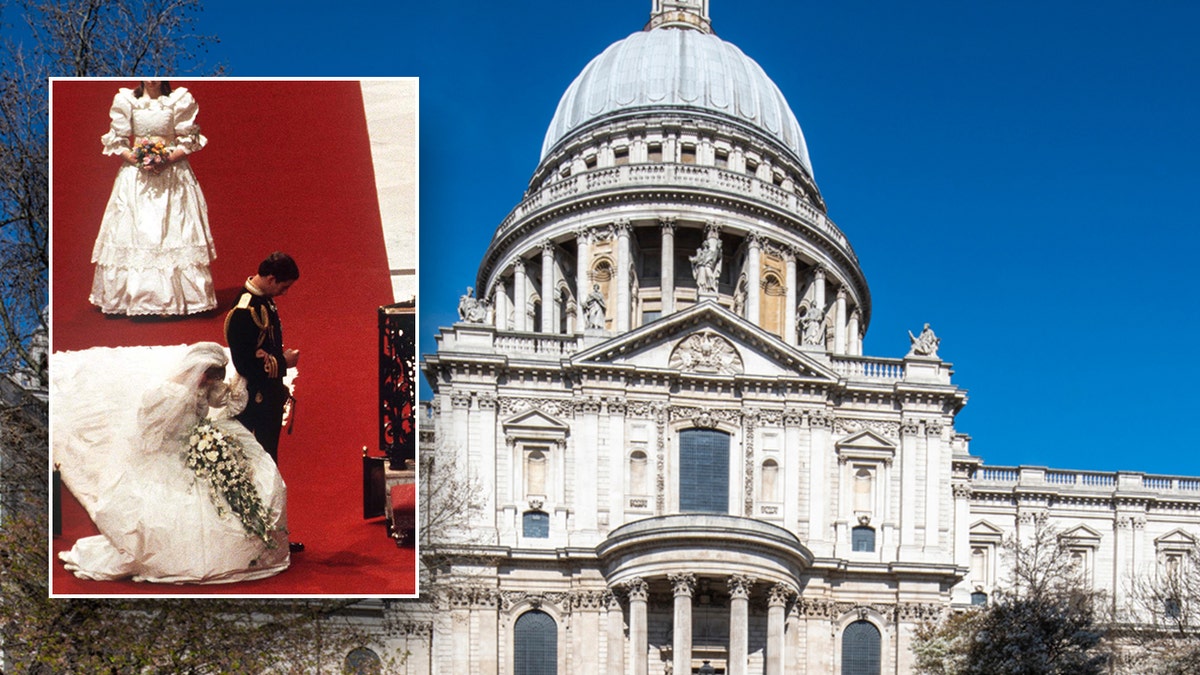 La princesa Diana y el príncipe Carlos en su boda con la catedral de San Pablo de Londres