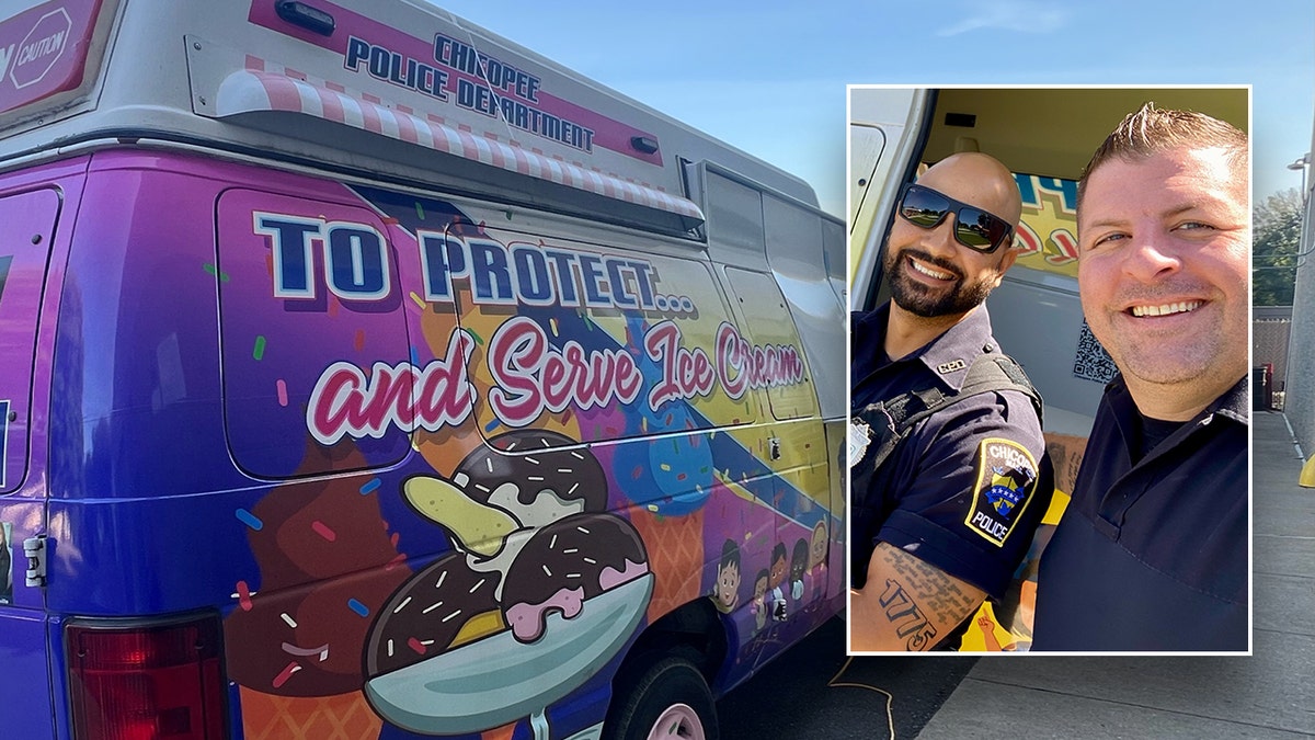 El lema del camión de helados del Departamento de Policía de Chicopee es "proteger... y servir helados".