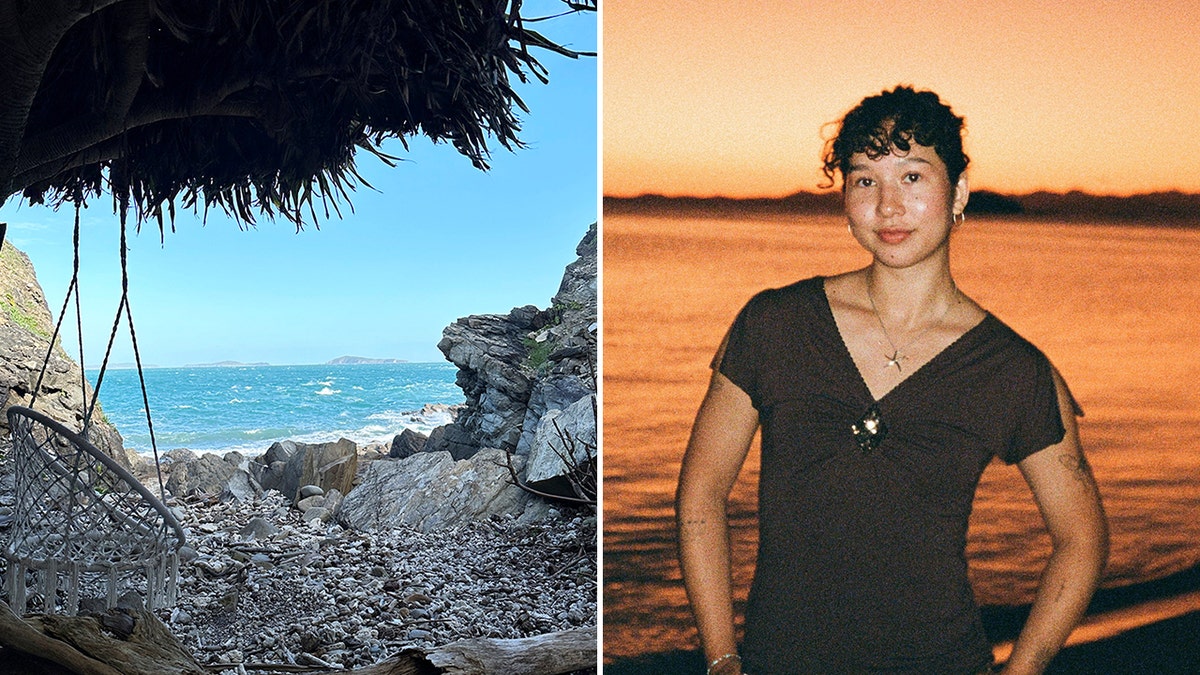 Beach and woman at sunset