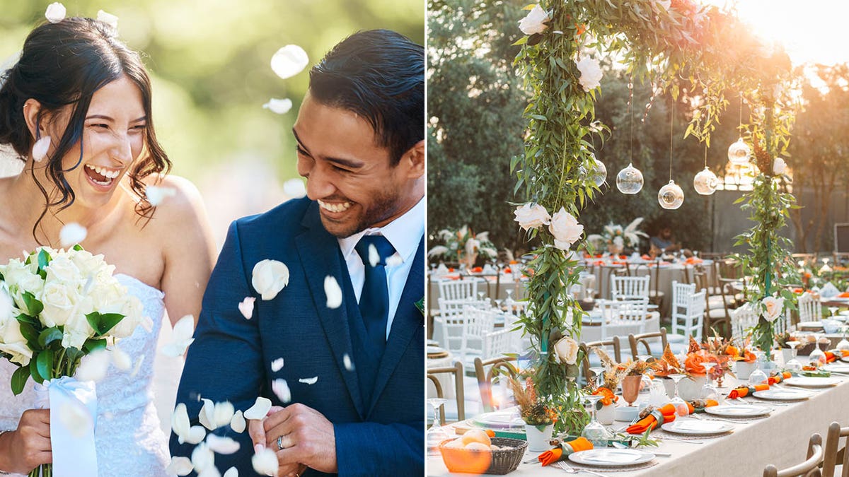 Novios y banquete de boda