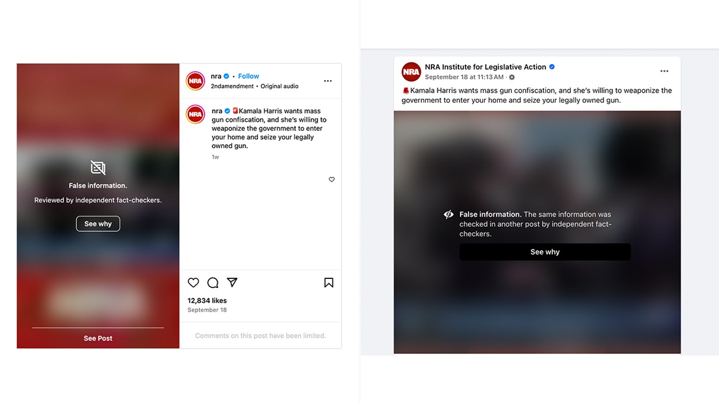 NRA Accuses Meta of Election Interference after Fact-Checking Posts Criticizing Kamala Harris' Gun Control Stance