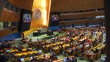 The UN General Assembly endorses a resolution calling for an end to Israel's 'unlawful' presence in the region within 12 months, which was introduced by Palestine in New York, United States on September 18, 2024. The resolution is adopted with 124 member states voting in favor, 14 against and 43 abstentions.