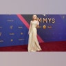 Dakota Fanning, nominated for her role in "Ripley," on the red carpet at the 2024 Emmy Awards.