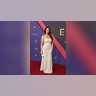 Padma Lakshmi at the 2024 Emmy Awards red carpet in a strapless dress.