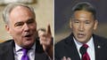FILE - This combination file photos shows, from left,Sen. Tim Kaine, D-Va, on Sept. 24, 2020, on Capitol Hill in Washington, and Hung Cao, July 16, 2024, in Milwaukee. - Fox News