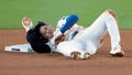 Los Angeles Dodgers' Shohei Ohtani reacts after being injured while trying to steal second base against the New York Yankees during the seventh inning in Game 2 of the baseball World Series, Saturday, Oct. 26, 2024, in Los Angeles. - Fox News