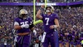 Will Rogers #7 of the Washington Huskies celebrates a touchdown during the first quarter against the Michigan Wolverines at Husky Stadium on October 05, 2024 in Seattle, Washington. - Fox News