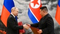 Russian President Vladimir Putin, left, and North Koreas leader Kim Jong Un exchange documents during a signing ceremony of the new partnership in Pyongyang, North Korea, on June 19, 2024. - Fox News
