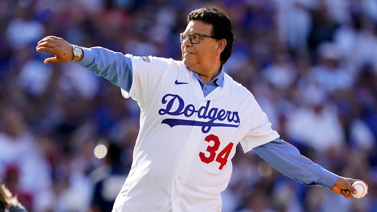 Fernando Valenzuela throws out the first pitch