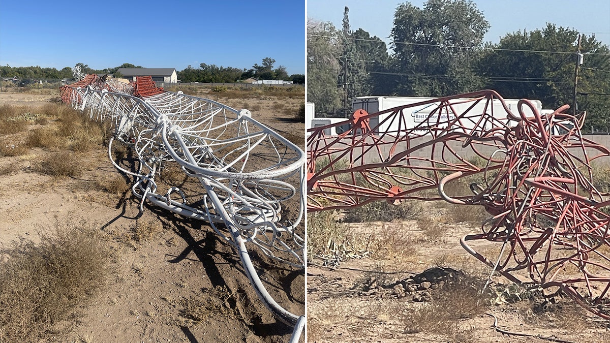 The destroyed radio tower line after the crash in Albuquerque, NM, Friday.