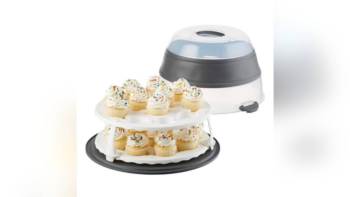 This collapsible cupcake stand is perfect for transporting your baked treats.