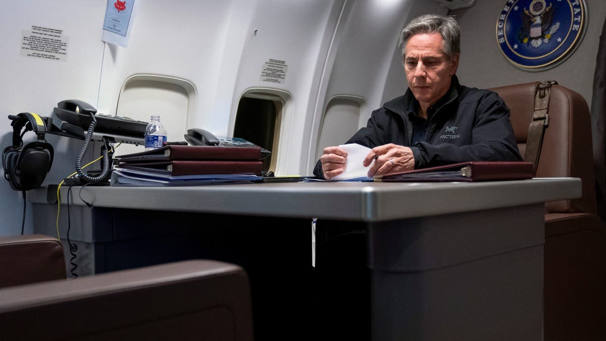 Secretary of State Antony Blinken on airplane