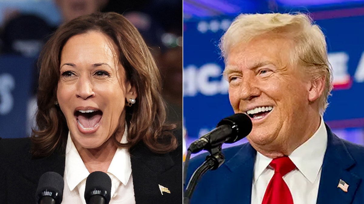 Kamala Harris i Donald Trump na wspólnym zdjęciu po lewej i prawej stronie