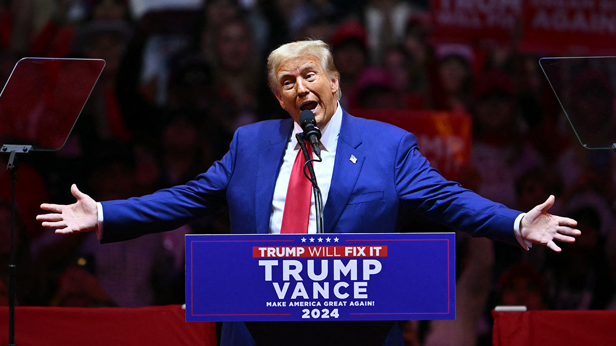 Former President Donald Trump, the GOP presidential nominee, speaks at a rally at New York City's Madison Square Garden on Oct. 27, 2024.