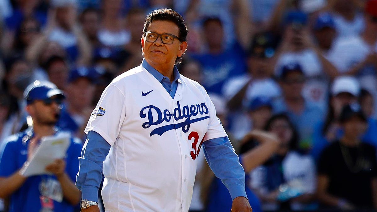 Fernando Valenzuela attends a Dodgers game