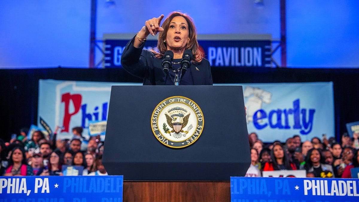 Democratic statesmanlike nominee Vice President Kamala Harris speaks during a run rally astatine The Alan Horwitz "Sixth Man" Center connected October 27, 2024 successful Philadelphia, Pennsylvania.