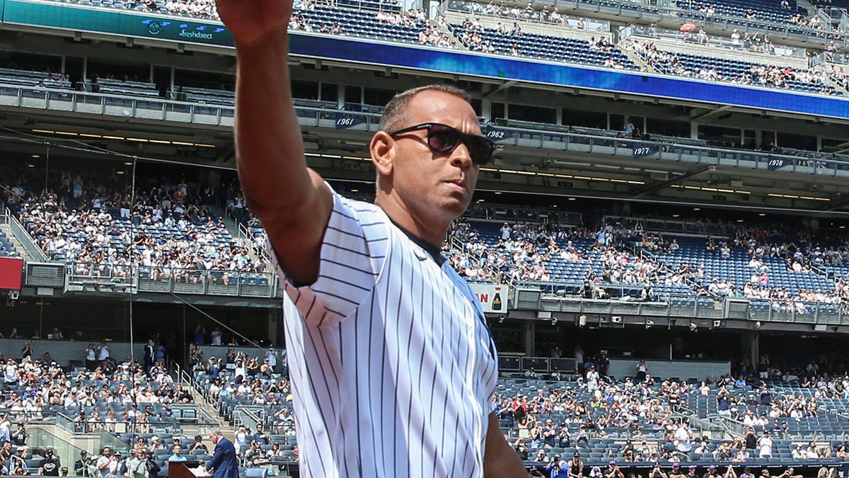 Alex Rodriguez greets the crowd