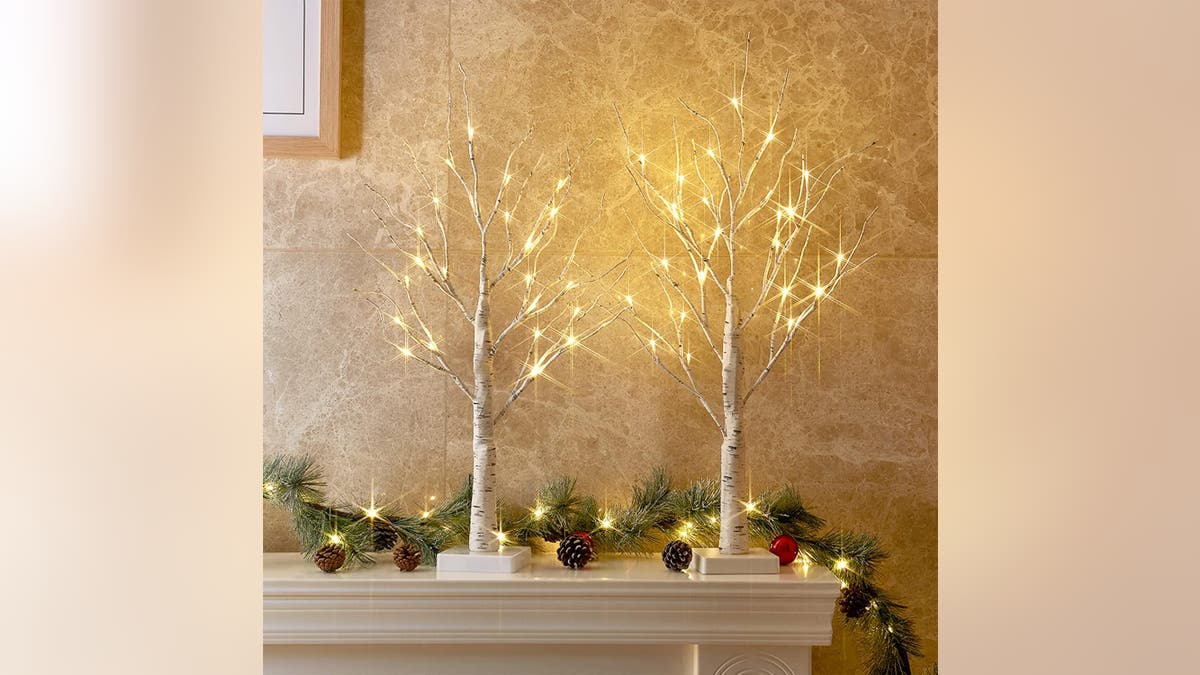 Add some ornaments to these beautiful lit trees.