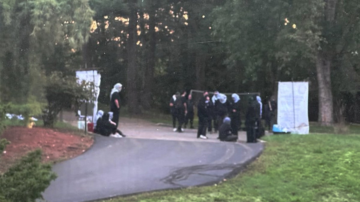 Manifestantes antiisraelíes ante la casa del diputado Landsman.