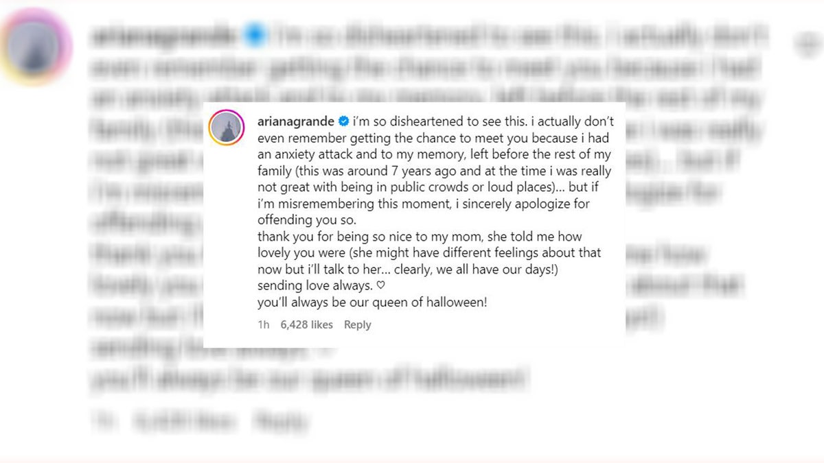 Ariana Grande near  a remark  connected  Cassandra Peterson's Instagram post