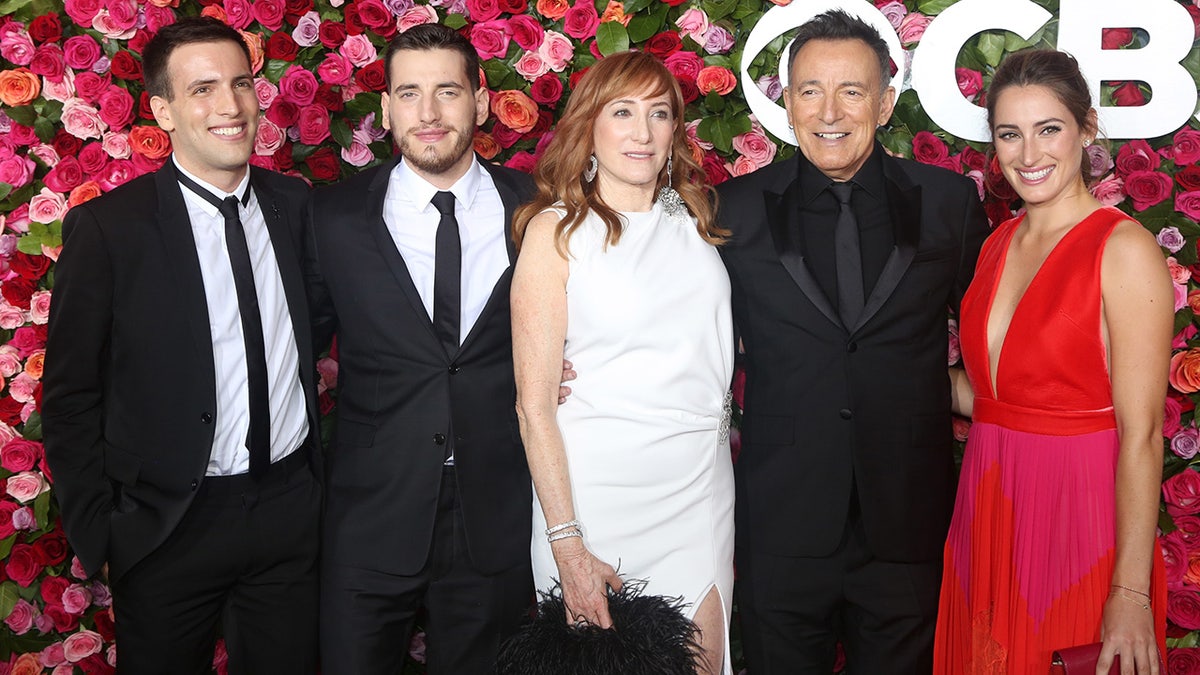 Sam Springsteen, Evan Springsteen, Patti Scialfa, Bruce Springsteen, and Jessica Springsteen posing together