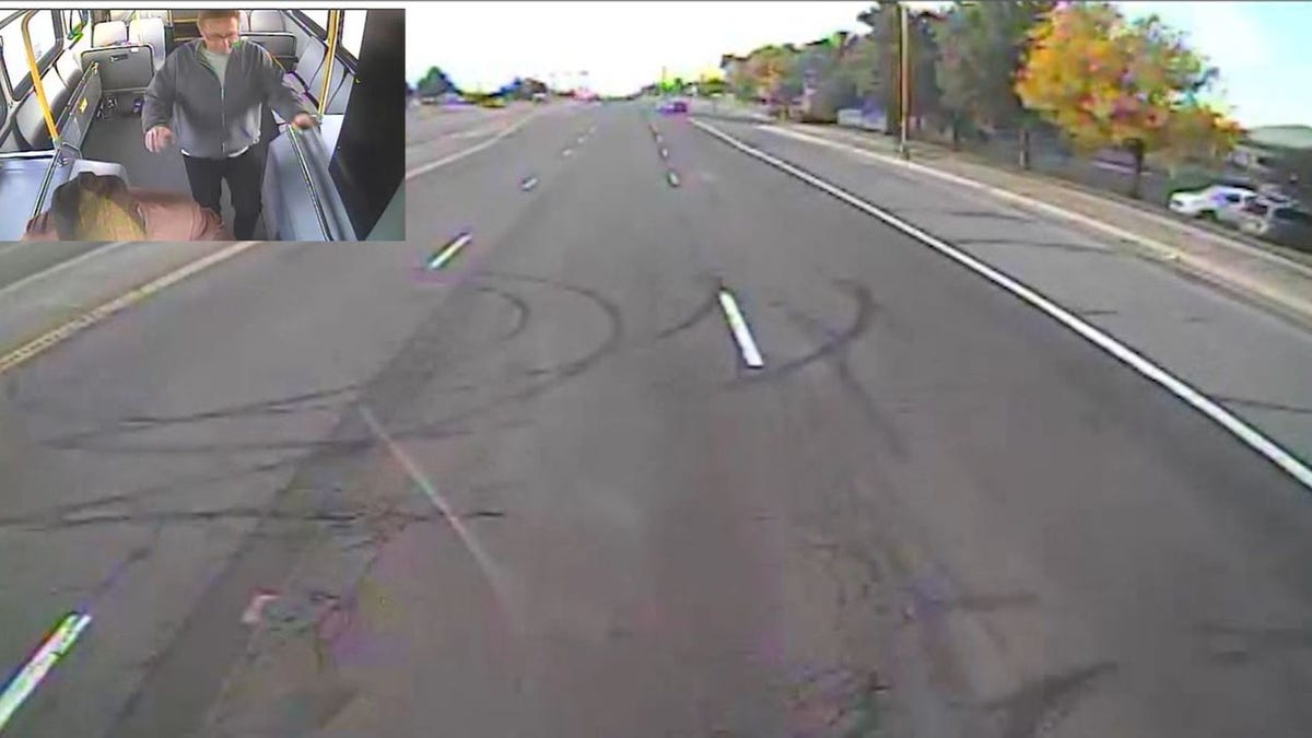 Footage showing a Colorado bus from the inside and outside