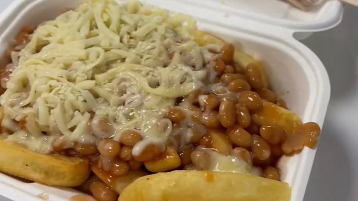 French fries, beans and cheese - hospital food