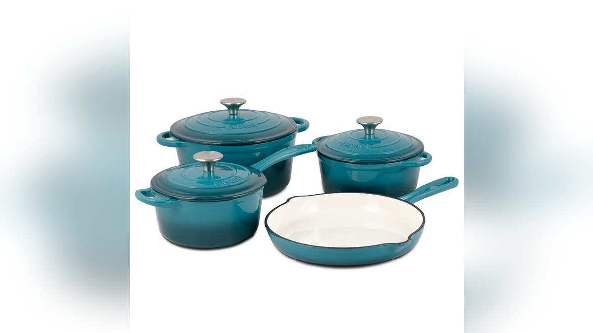 Basque’s hard-enameled formed  robust  cookware acceptable   is designed to withstand generations.