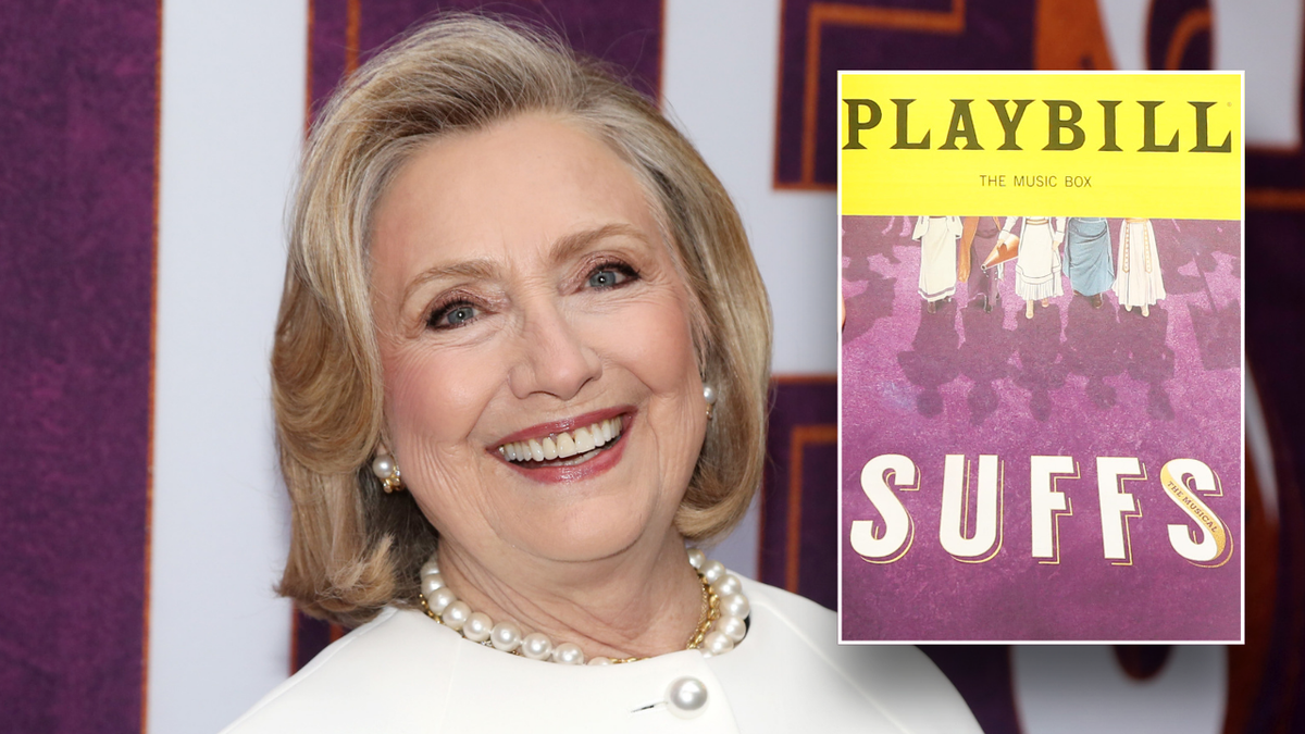 Split image of Hillary smiling and playbook