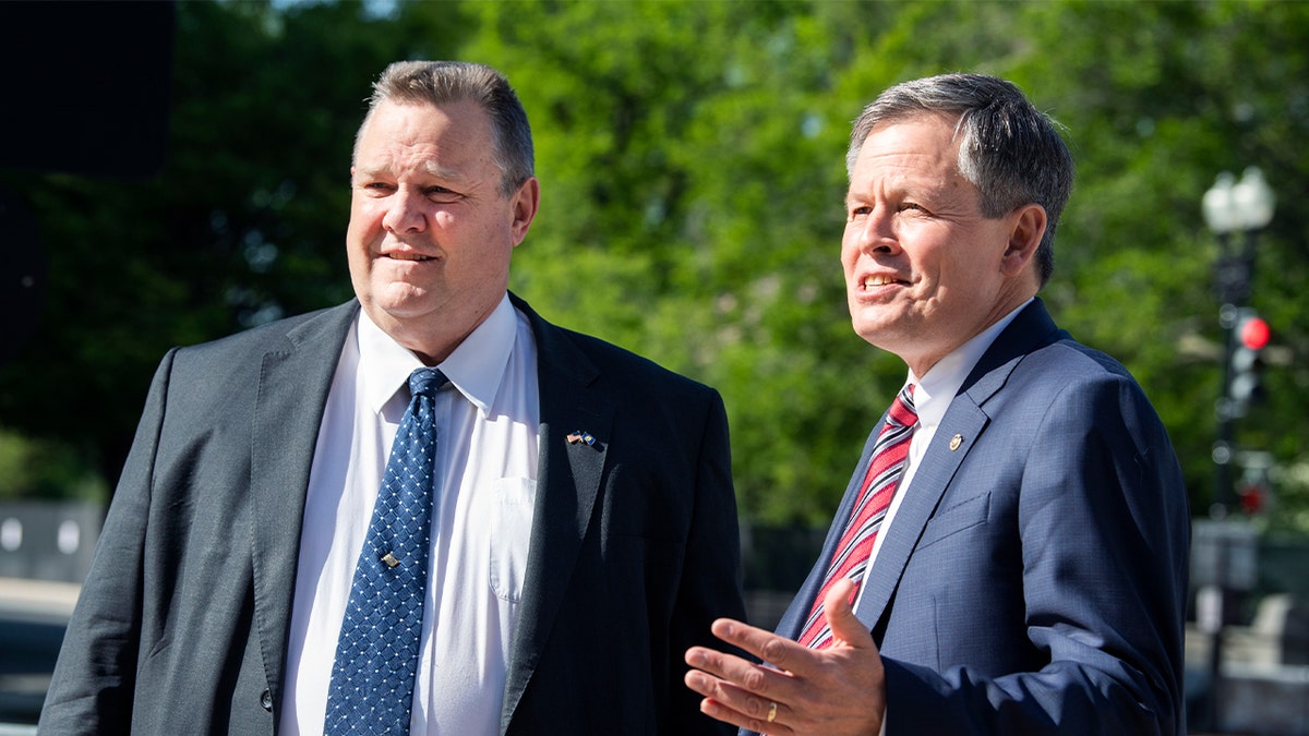 Senators Jon Tester, D-Mont., left, and Steve Daines, R-Mont., movie a connection extracurricular Dirksen Building connected nan value of getting a COVID-19 vaccine April 27, 2021.