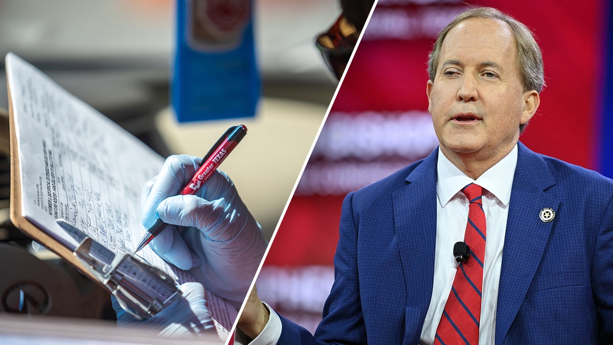 Ken Paxton, po prawej; dokument podpisujący wyborcę, po lewej