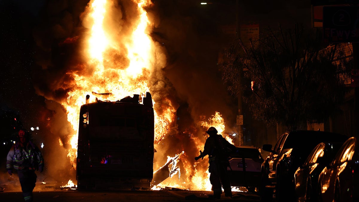 City bus in LA burns