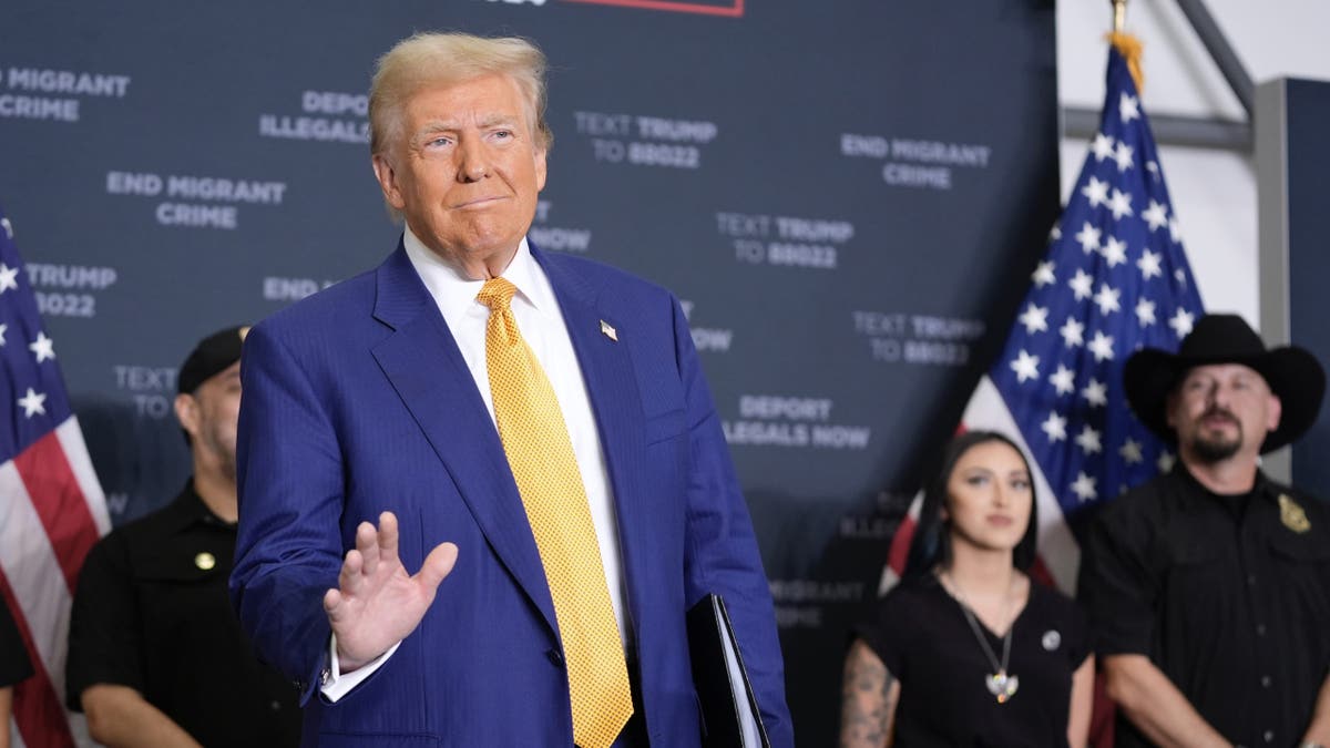 Republican presidential candidate, former President Donald Trump, arrives to speak at a press conference at Austin-Bergstrom International Airport, Friday, Oct. 25, 2024, in Austin, Texas. (AP Photo/Alex Brandon)