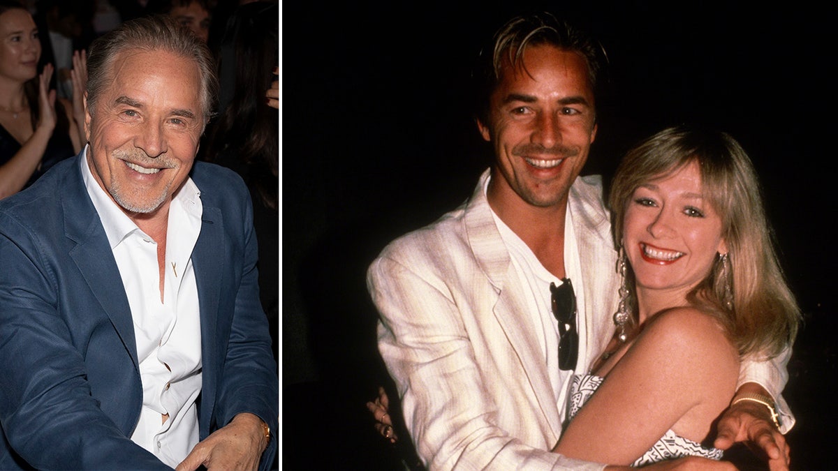 fotos lado a lado de Don Johnson en el presente y Don Johnson con Patti D'Arbanville