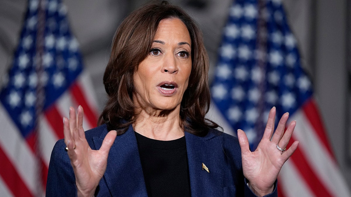 Kamala Harris habla con los periodistas