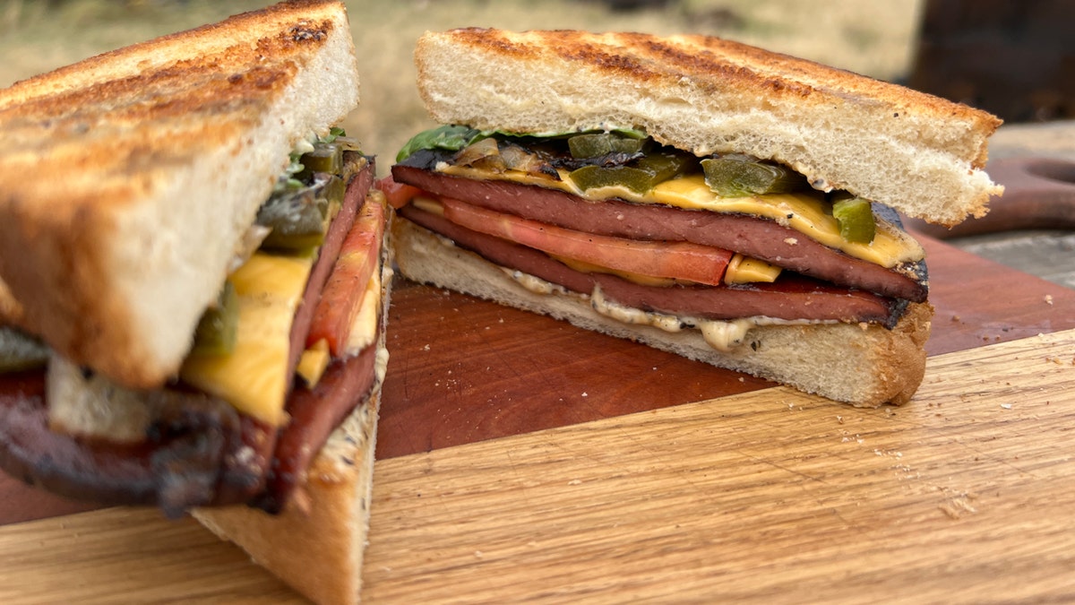 This is a fried bologna sandwich as prepared by "Cowboy" Kent Rollins.