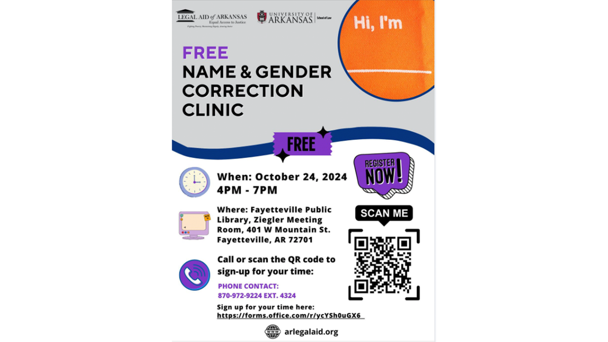 Name and gender correction clinic flyer