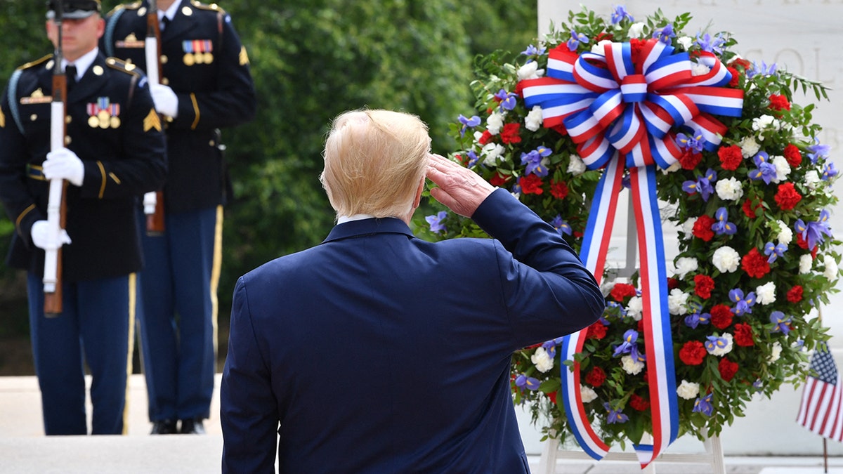 Former President Donald Trump pinch subject wreath astatine Arlington National Cemetery