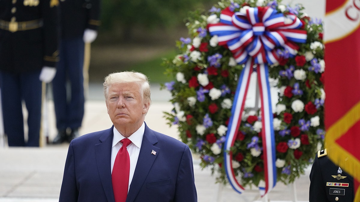 Former President Donald Trump pinch subject wreath astatine Arlington National Cemetery