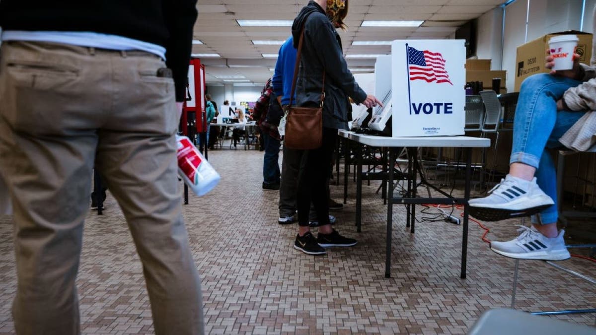 voters lined up astatine carrels voting