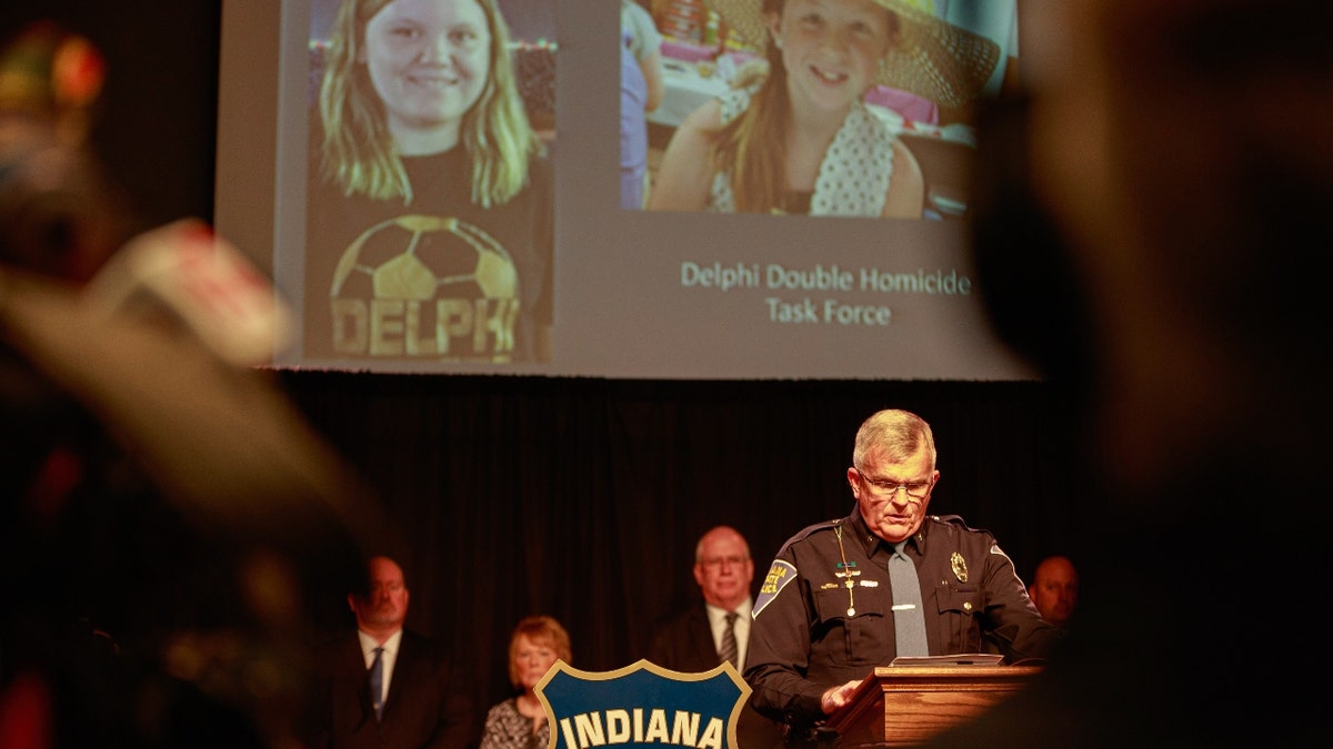 Indiana State Police Superintendent Doug Carter speaks during a property   league  aft  they arrested Richard Allen owed  to the 2017 execution  of the 2  eighth-graders successful  Delphi.