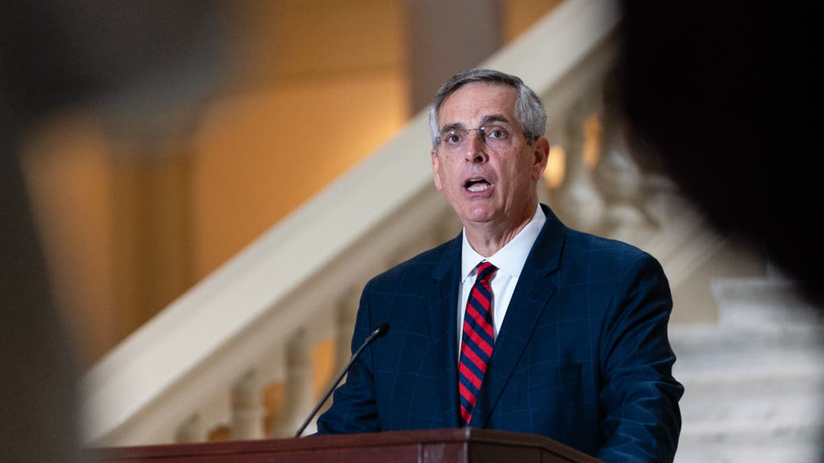 Georgia Secretary of State Brad Raffensperger speaks at a press conference at the Georgia State Capitol on Nov. 11, 2022 in Atlanta.