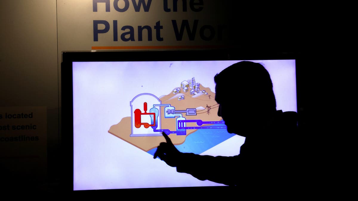An employee talks about how the Diablo Canyon Nuclear Power Plant operates at the PG&E Energy Education Center in San Luis Obispo, California, on Aug. 9, 2024. (Genaro Molina/Los Angeles Times via Getty Images)
