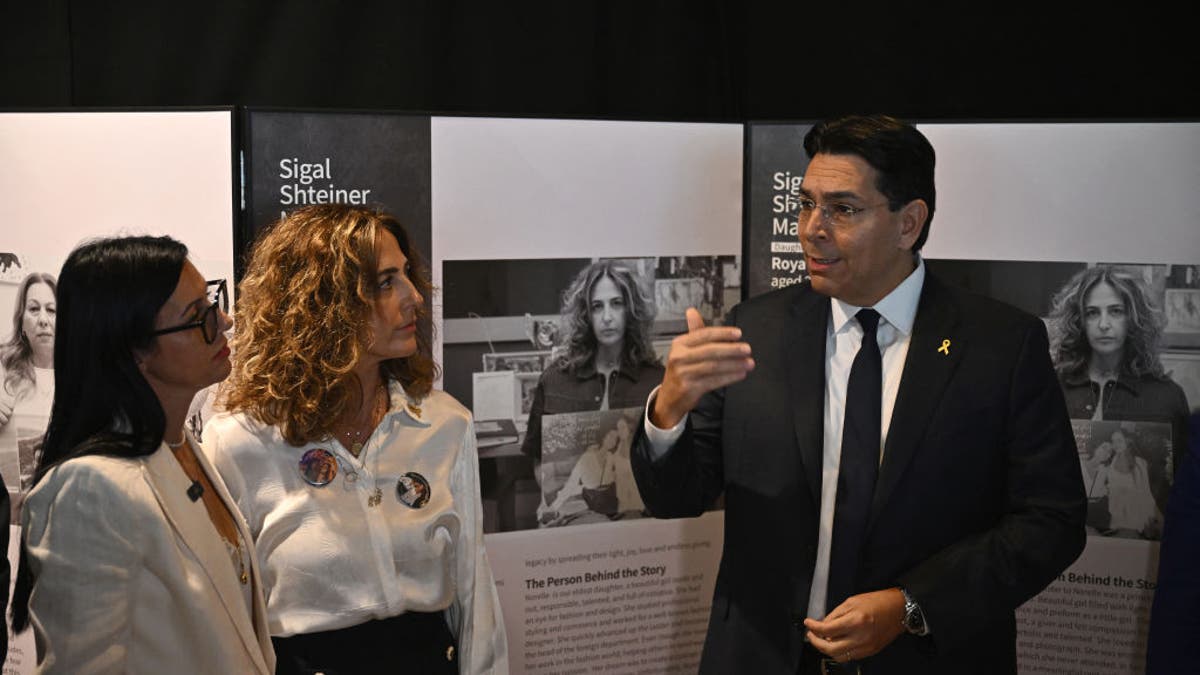 Israeli Ambassador to the U.N. Danny Danon speaks to mothers who lost their children in the Oct. 7 terror attack at the 