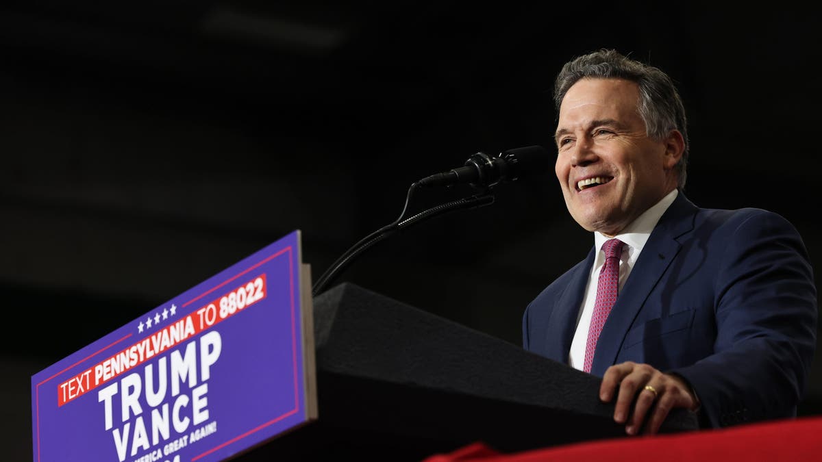 Dave McCormick, Pennsylvania Republican candidate for the U.S. Senate, speaks during former President Trump's campaign rally at Riverfront Sports on Oct. 9, 2024, in Scranton. (Michael M. Santiago/Getty Images)