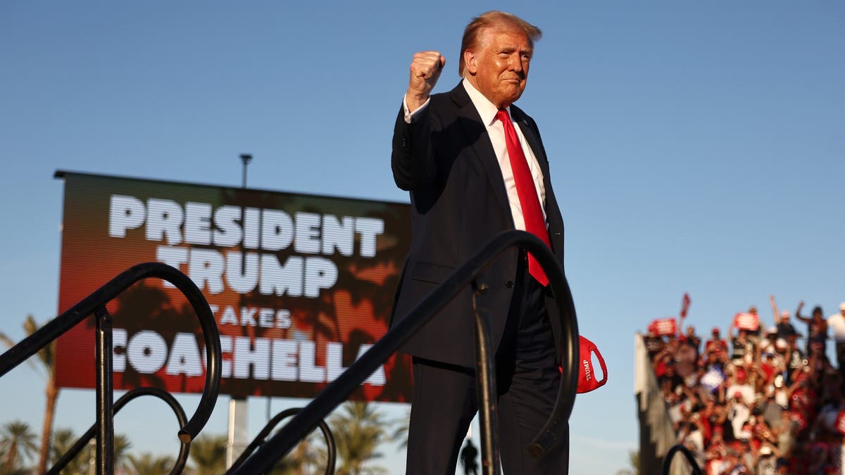 Trump pumping fist at Coachella rally