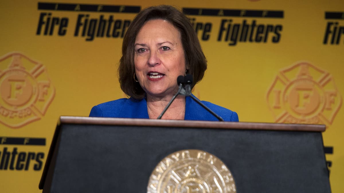 Sen. Deb Fischer speaks during the International Association of Fire Fighters Legislative Conference General Session at the Hyatt Regency on Capitol Hill, March 9, 2015. (Tom Williams/CQ Roll Call)