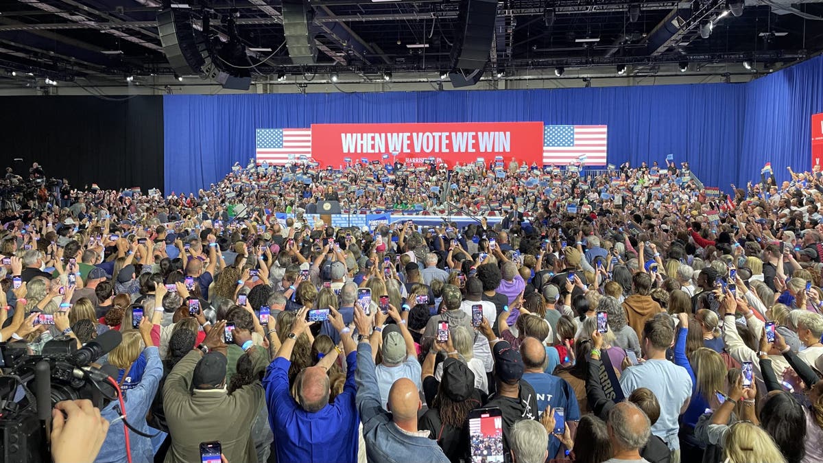 Vice President Kamala Harris, the Democratic presidential nominee, arrives at rally at the Pennsylvania Farm Show Complex and Expo Center, on Oct. 30, 2024 in Harrisburg, Pa. 