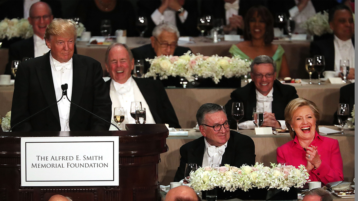 Trump speaking astatine  the 2016 Al Smith Dinner